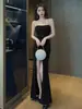 Vestido de Tirantes Finos Estilo Puro Deseo, Técnico de Masaje Sauna Baño de Pies, Bellezas de Discoteca KTV, Vestido de Noche con Abertura para Discoteca