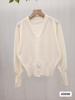 Novedad Otoño Temprano 2025 Beige Calado Sexy Tejido Cárdigan Cuello Redondo Chaqueta de Punto Tejida Top Holgado para Mujer