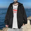 Cardigã com Zíper Masculino Outono Nova Marca Tendência Cor Sólida Solto com Capuz Top Jaqueta Fina Roupa Masculina