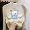 Ropa interior térmica para niños con forro de forro polar, nuevo estilo otoño/invierno, camiseta de manga larga de moda para niñas, tejido cepillado, cuello semi-alto, cálida y con estampado