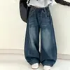 Calça Jeans Feminina Estilo Primavera e Outono Meninas Grandes Estilo Coreano Super Bonita Calça Wide Leg Calça Casual Feminina Calça de Outono Infantil