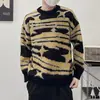 Suéter de punto con cuello redondo y bloques de color jacquard estilo retro americano para hombre, top de punto holgado para pareja de otoño e invierno, disponible para venta al por mayor