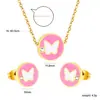 Conjunto Popular Transfronterizo de Pendientes Redondos de Mariposa y Collar, Collar Colgante Rosa Dulce, Conjunto de Joyería de Acero Inoxidable