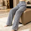 Camada de Ar Masculino e Feminino Roupa de Casa Xadrez Listras Cordão Calças Longas 2026 Outono/Inverno Novo Casual Usável Pijama
