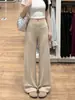 Pantalones casuales de lunares con forro polar para mujer, nuevos de otoño e invierno, de cintura alta, holgados, adelgazantes, estilo perezoso, microcampana, pantalones de caída ancha