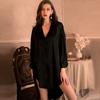 Shuo Yao - Pijama camisero sexy estilo novio para mujer, primavera y otoño, bata de seda de manga larga, ropa para el hogar, talla grande