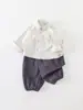 Conjunto de Dos Piezas de Camisa con Cuello para Bebé Primavera y Otoño Estilo Coreano Simple Pantalones de Linterna con Puño para Niños y Niñas Bebés para Niños Pequeños