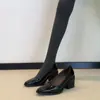 Zapatos Negros de Charol Elegantes con Punta Cuadrada Estilo Retro, Suela Blanda y Tacón Alto para Mujer, Zapatos Bajos sin Cordones con Tacón Grueso, Talla Grande, Adecuados para el Viaje Diario