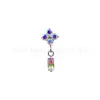 Brincos Pingente Retangular Pedra Trevo de Quatro Folhas Liga de Titânio ASTMF-13 Piercing Labial Stud Zircônia Titânio G23 Rosca Interna Joias
