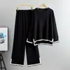 Conjunto Tejido Popular Transfronterizo Europeo y Americano para Mujer en Otoño e Invierno, Conjunto de Dos Piezas con Suéter y Pantalones de Pierna Ancha con Abertura y Manga Larga