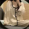 Pijama Outono e Inverno Feminino Celebridade da Internet Jacquard Onda Cardigan Simples Casual Estudantes Roupa Externa de Outono Roupa para Casa