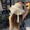Sombrero de Paja de Ala Ancha con Lazo para Mujer, Sombrero para el Sol de Verano para Exteriores, Protección Solar, Sombrero de Playa para Vacaciones y Viajes, Sombrero Versátil para la Costa