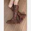 Botas Altas Largas Versátiles de Moda Cómodas Botas Altas Otoño Invierno Nueva Primavera Otoño Pequeñas Adelgazantes Botas Martin de Suela Gruesa Mujer