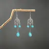 Brincos turquesa estilo étnico vintage europeu e americano, brincos pendentes de borla turquesa boêmios, brincos mais vendidos das áreas cênicas de Yunnan