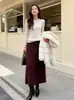 5% seda de morera, 5% cachemira, 90% lana de oveja, Fábrica de Tejidos Puyuan, falda larga de punto versátil estilo coreano con diseño cepillado de lana