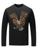 Camiseta de manga larga para hombre, camiseta modal gorda de otoño, ropa de primavera y otoño, camisa de talla grande para hombre, camiseta de fondo con diamantes de imitación de águila