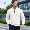 Suéter de punto para hombre Amazon transfronterizo con patrón jacquard texturizado, sudadera casual de manga larga con cuello Henley de media cremallera Otoño/Invierno