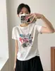 Camiseta Floral Retro Coreana de Color con Tinta para Mujer, Talla Petite, Cuello Redondo, Camiseta Básica de Algodón con Estampado de Copo de Nieve de Manga Corta, Verano 2026
