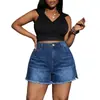 Nuevos shorts de mezclilla lavada de moda transfronteriza europea y americana para mujer, de cintura alta, elásticos, con abertura lateral, sueltos, de pierna ancha, con dobladillo de flecos