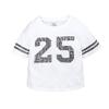 Roupas infantis estilo coreano novas roupas de verão camiseta infantil de manga curta estampada listrada Nº 25 top esportivo casual vendas diretas da fábrica