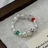 Anillo de Perlas de Colores Frescos de Caramelo de Verano, Anillo Elástico de Nicho Estilo Ins, Suave y Versátil para el Uso Diario