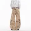 Jeans Plisados de Pierna Recta para Hombre, Color Albaricoque, Estilo Americano Pesado, High-Street, En Stock