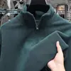 Chaqueta de Forro Polar para Hombre de Alta Calidad Cuello Alto Media Cremallera Sudadera Color Sólido Jersey Nuevo Top Deportivo Casual Americano