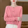 26 Otoño/Invierno 100% Lana Prenda Lista para Usar Cárdigan de Cuello Redondo para Mujer, Abrigo de Lana Versátil de Manga Larga, Top Exterior de Color Sólido