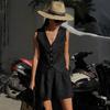 Conjunto de Colete e Shorts de Algodão e Linho Inspirado no Design Europeu e Americano para Mulheres, Conjunto Casual de Verão sem Mangas