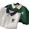 Camisa Polo Manga Curta Masculina Verão 2025 Solta Bordada Resistente Jovem Estilo College Cor Contrastante Camiseta Meia Manga