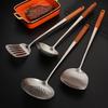 Acero Inoxidable 316L Mango Engrosado Cuchara de Madera de Peral Huanghua Cuchara Cuchara Cocina Hogar Juego de Cuatro Piezas