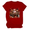 Camiseta feminina da Amazon Wish, transfronteiriça europeia e americana, de caimento solto, com estampas de bezerro de três cabeças, abóbora em carroça e folha de bordo, gola redonda, mangas curtas