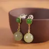 Brincos de Moda Prata Característica Tendência Nacional Prata de Lei S925 Banhado a Ouro Jade Hetian Brinco Pingente Água Clara Estilo Luxo Leve Brincos com Sensação de Alto Padrão