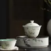 Cuenco de cerámica de bambú pálido pintado a mano Moji, juego de té de kung fu, porcelana blanca de barro de jade, color bajo cubierta, esmaltado interior, cuenco de té verde turquesa