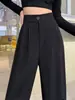 Pantalones de Pierna Ancha de Traje Negro para Mujer, Nuevo Estilo Primavera 2025, Cintura Alta, Caída Suelta, Pantalones Rectos de Tallas Grandes, Casual y Versátil