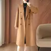 Elegante y estiloso abrigo de lana de doble cara color camello para mujer, nuevo modelo de invierno, abrigo de lana holgado de longitud media