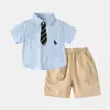 Conjunto de Dos Piezas de Ropa para Niños, Camisa de Manga Corta para Niños, Top para Niños, Camisa Delgada con Cuello, Conjunto de Pantalones Casuales, Envío Directo de una Pieza