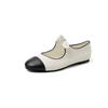Comercio exterior talla grande 4042 estilo pequeño combinación de colores zapatos con punta negra nuevo primavera y otoño dulce lazo zapatos de cuero zapatos planos
