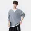 NASA SOBRE Moletom com Capuz Waffle Color Block Falso de Duas Peças Decote V Masculino Outono Minimalista Japonês Casual Texturizado