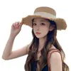 Sombrero de Paja de Ala Plana con Lazo y Borde Deshilachado Versátil Protección Solar de Playa Moda de Verano Sombrero de Paja Tejido para Vacaciones de Mujer