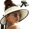 Chapéu de Palha com Proteção Solar, Proteção UV de Verão, Chapéu de Praia de Aba Larga com Topo Aberto, Chapéu de Moda Respirável para Proteção Solar Feminina em Viagens ao Ar Livre