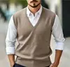 Chaleco de Punto Liso con Cuello en V para Hombre Otoño e Invierno 2026, Chaleco Suéter Casual sin Mangas de Talla Grande, Camiseta Base Pulóver