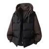Jaqueta acolchoada de algodão com capuz, estilo pão, masculina, de inverno, espessa, tamanho europeu, transfronteiriça, falsa de duas peças
