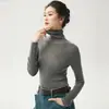 Camiseta Base de Lana Fina Yangzi para Mujer, Manga Larga Otoño/Invierno, Cuello Alto, Ropa Interior, Color Sólido, Versátil, Sin Costuras