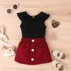 Ropa para niños Tengxin Amazon verano bebé cuello con volantes algodón sin mangas falda de pana traje para niñas