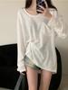 Blusa T-shirt Branca Fina de Manga Longa Protetora Solar Feminina Verão Estilo Preguiçoso Solta Emagrecedora Casual Versátil Top Suave
