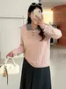 Suéter casual de punto con bloques de color y cuello tipo polo para mujer talla grande estilo otoño 2026 suéter de punto trenzado retro para mujer talla grande 25210