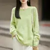 Suéter feminino de tricô escovado em lã de cashmere, nova coleção outono e inverno, prêt-à-porter de alta qualidade, gola redonda, mangas compridas, corte solto com ombros caídos, moderno