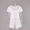 Conjunto de Pijama de Malha Canelada Estampado Verão 2026 Europeu e Americano, Confortável e Respirável, Gola Redonda, Shorts de Manga Curta, Roupa de Dormir Feminina