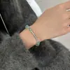 Pulsera de Plata de Ley S925 con Aguamarina Natural, Moderna y Fresca, Pulsera de Plata Triturada Transparente como el Hielo, Joyería de Nicho Elegante y de Lujo Ligero